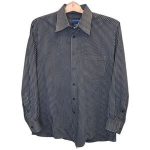John Ashford Men's Striped Blue Fitted Button Up Dress Shirt 16 - 32/33 L